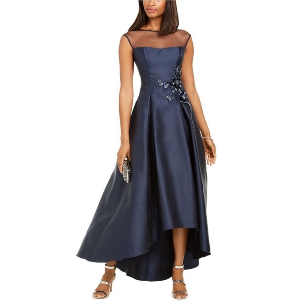 MWT Adrianna Papell Women’s Sleeveless Illusion Neckline Evening Hi-Lo Dress